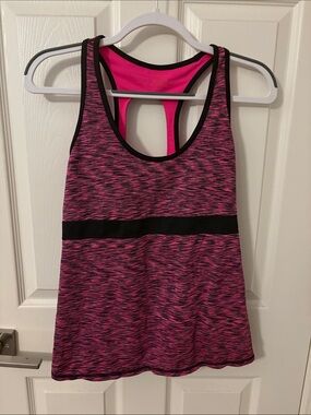 Pink Space-Dye Racerback Athletic Tank with Black Band